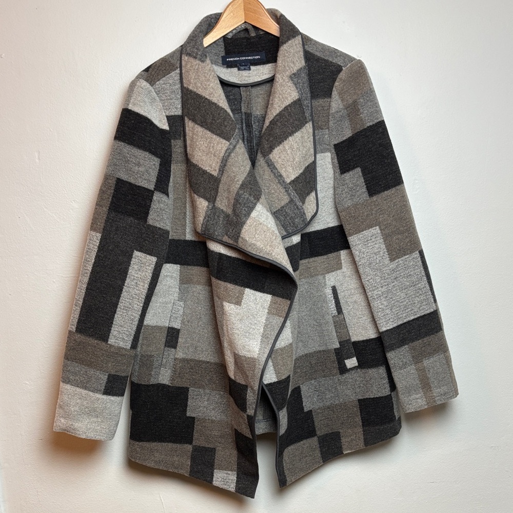 French Connection Women's Oversized Collar Open Front Jacket Grey Large